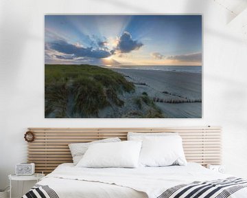 Landschap, duinen bij ondergaande zon op het strand van Marcel Kerdijk