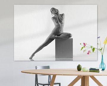 Artistic nude on a posing cube by Arjan Groot