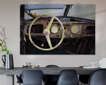 Interior of an abandoned rusting classic car  by Ger Beekes