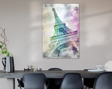 PARIJS eiffeltoren | aquarel regenboog kleuren van Melanie Viola