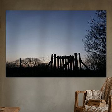 Hek bij zonsondergang