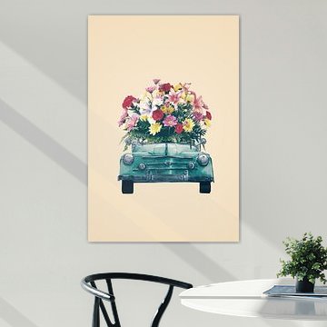 Retro car with flowers