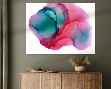 Turquoise roze abstract van Stephanie Bos