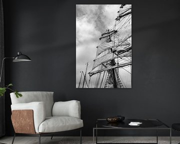 Classic sailing ship masts with sails in black and white by Sjoerd van der Wal Photography