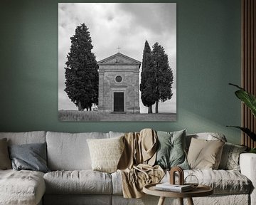 Italien im Quadrat schwarz und weiß, Cappella Madonna di Vitaleta