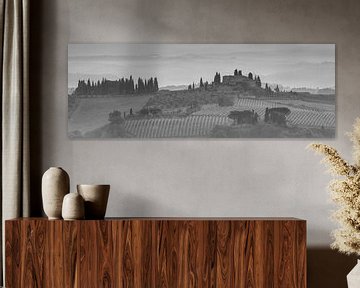 Monochrome Tuscany in 6x17 format, landscape near San Gimignano II