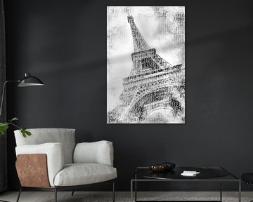 PARIS Watercolor Eiffel Tower | black and white by Melanie Viola