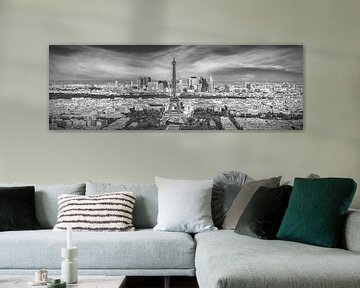 Skyline Van Parijs | Panorama-Monochroom van Melanie Viola