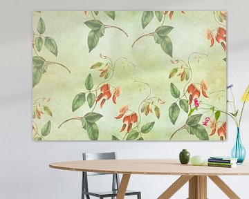 Vintage red and green tropical print