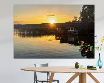 Landscape on a lake with sunset van Rico Ködder