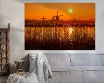 Zonsondergang, Kinderdijk van Carla Matthee