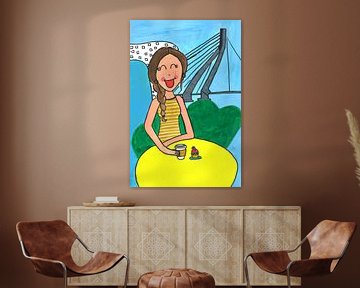 Cheerful painting of a girl in Rotterdam