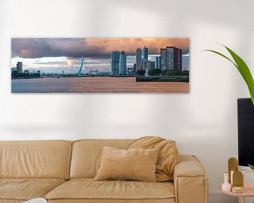 Panoramafoto van Rotterdam met de Erasmusbrug. van Leo Luijten