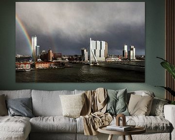 Regenboog Erasmusbrug Rotterdam van Leon van der Velden