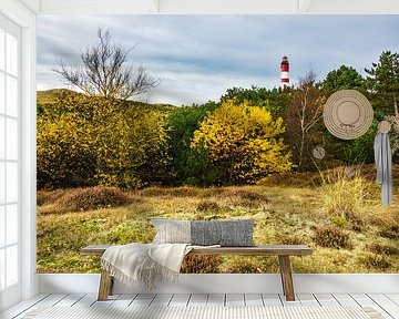 Landscape with lighthouse on the North Sea island Amrum, Germany van Rico Ködder