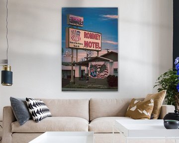 Route 66 America, motel with billboards by Inge van den Brande