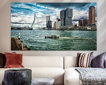 'Skyline' Rotterdam met zicht op de Kop van Zuid (kleuren versie) van Rick Van der Poorten