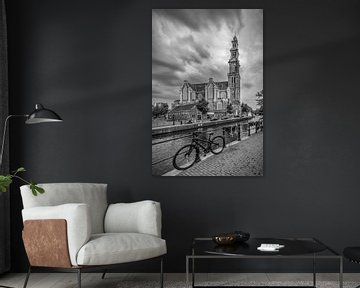 AMSTERDAM Westerkerk and Prinsengracht | monochrome by Melanie Viola