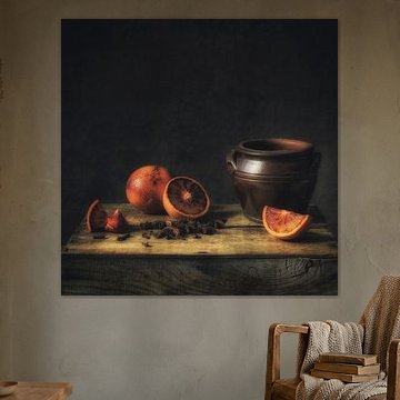 Stilleven bloedsinaasappel van Monique van Velzen