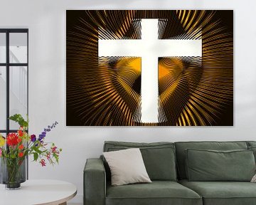Wit kruis omringt met gouden stralen
