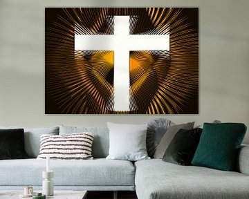 Wit kruis omringt met gouden stralen