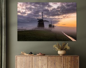 Leidschendam's mill trio in the mist by Gijs Rijsdijk