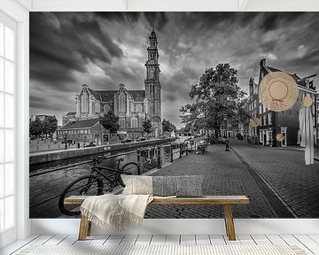 AMSTERDAM Westerkerk and Prinsengracht | monochrome by Melanie Viola