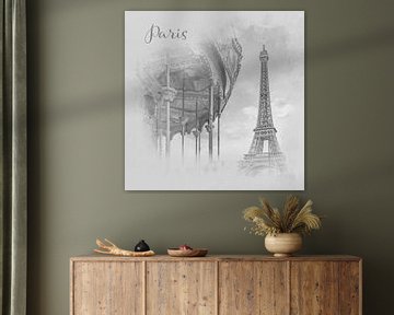 Typisch Parijs | aquarel stijl monochroom van Melanie Viola