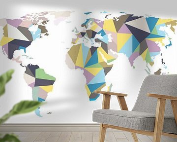 Geometrische Wereldkaart in pastelkleuren van WereldkaartenShop