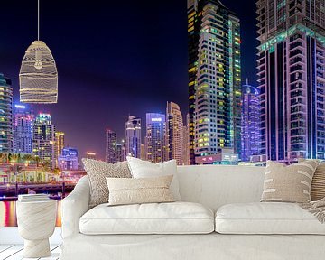 Dubai Marina lichtsporen van boten van Rene Siebring