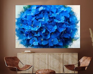 Blauwe hortensia uit eigen tuin (mixed media) van Art by Jeronimo