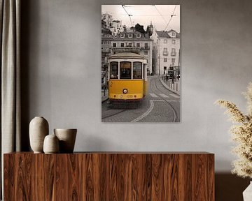 A tram in the city center of Lisbon by Gerard Van Delft