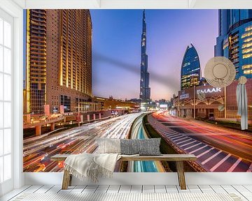 Lighttrails to Burj Khalifa by Rene Siebring