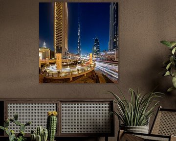 Burj Khalifa en Dubai Mall lighttrails van Rene Siebring