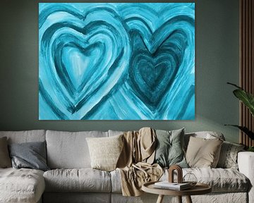 Zwei Herzen vereint - blau van Katrin Behr
