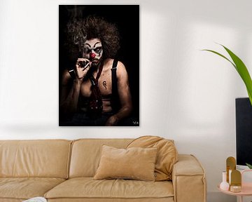 Sternly looking clown with cigaret by Atelier Liesjes