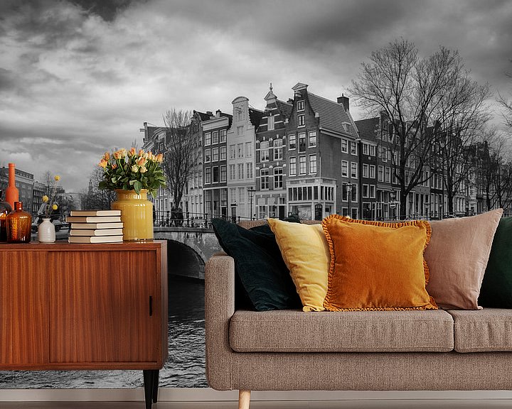 Sfeerimpressie behang: Een koude dag op de keizersgracht Amsterdam van Ronald Huiberse