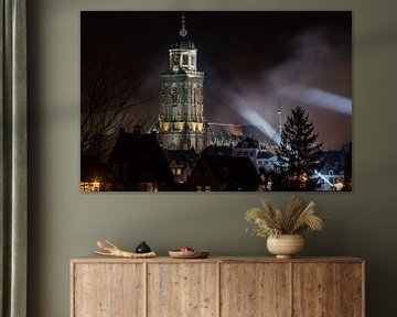 Tower in Deventer, The Netherlands, in the spotlights