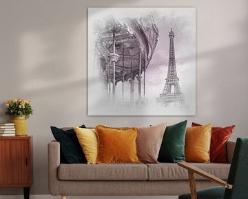 Typisch Parijs | aquarel style-grijs/roze van Melanie Viola
