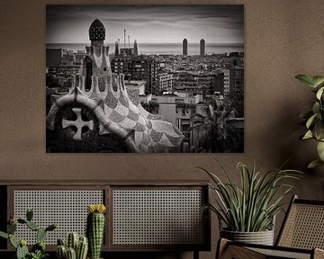Barcelona Skyline (Black and White) van Alexander Voss