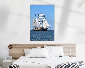 Three-masted topsail schooner Gulden Leeuw sailing on the Waddensea