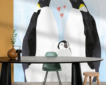 Pinguïns met baby pinguïn van Karin van der Vegt