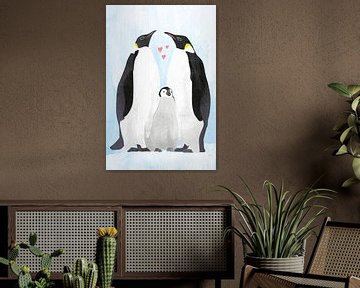 Pinguïns met baby pinguïn van Karin van der Vegt