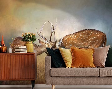 Two Sparring White-tailed Deer Bucks by Diana van Tankeren