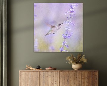 Kolibrie Vogel En Lavendel Bloem In Pastel Paars van Diana van Tankeren