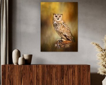 Perching Eurasian Eagle-owl (Bubo Bubo) by Diana van Tankeren