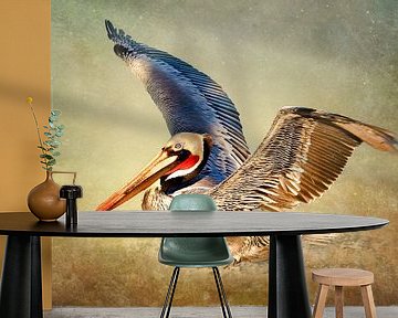 Vliegende Pelikaan - Vogels Muurdecoratie van Diana van Tankeren