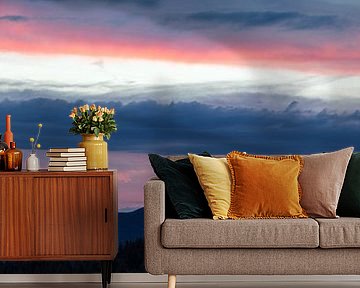 Zonsondergang in rood- wit- blauw | Schwarzwald | Duitsland van Marianne Twijnstra