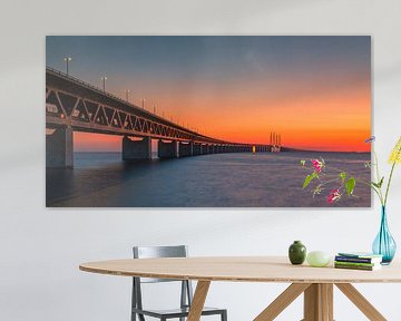 Panorama of a sunset at the Oresund Bridge, Malmö, Sweden by Henk Meijer Photography
