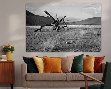 bois mort dans le désert du Namib (Sosusvlei) Namibie sur Jan van Reij